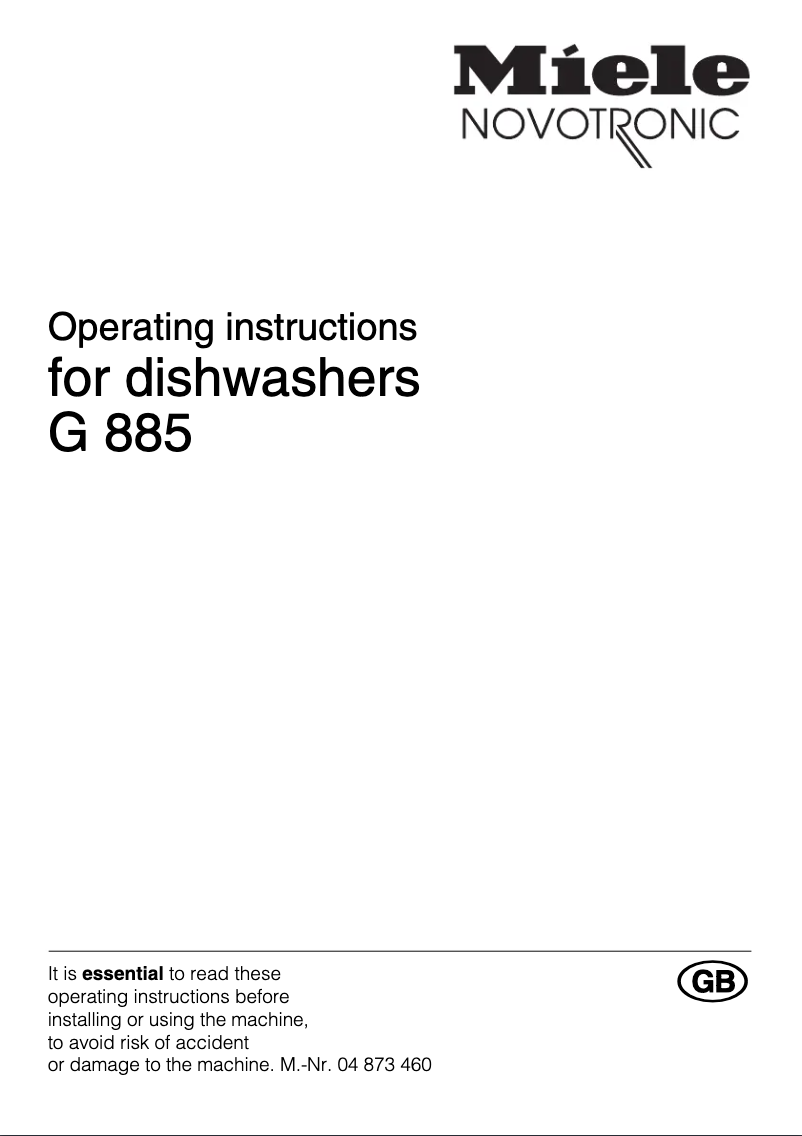 Page n°1 - Manuel utilisateur Miele G 885