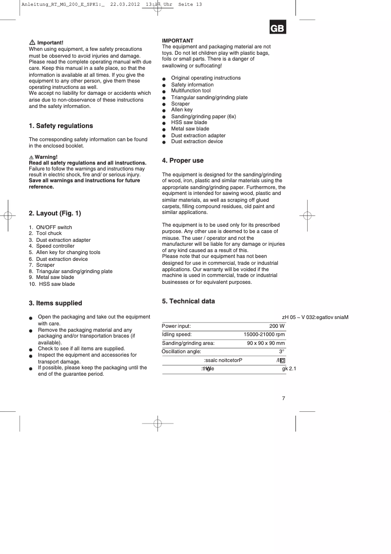 Image de la première page du manuel de l'appareil TE-MG 200 E