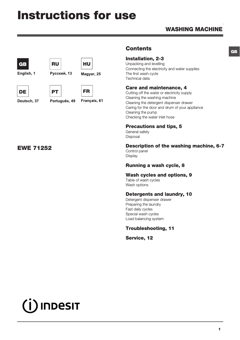Imagen de la primera página del manual del dispositivo EWE 71252 W EU