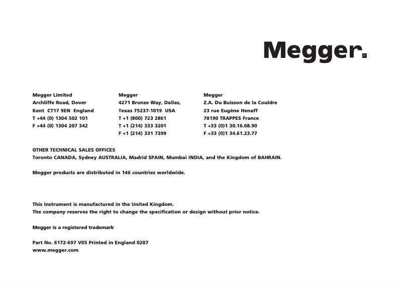 Page 1 de la notice Manuel utilisateur Megger BMM500