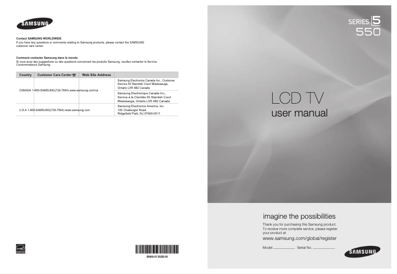 Page n°1 - Manuel utilisateur Samsung LN-40A550