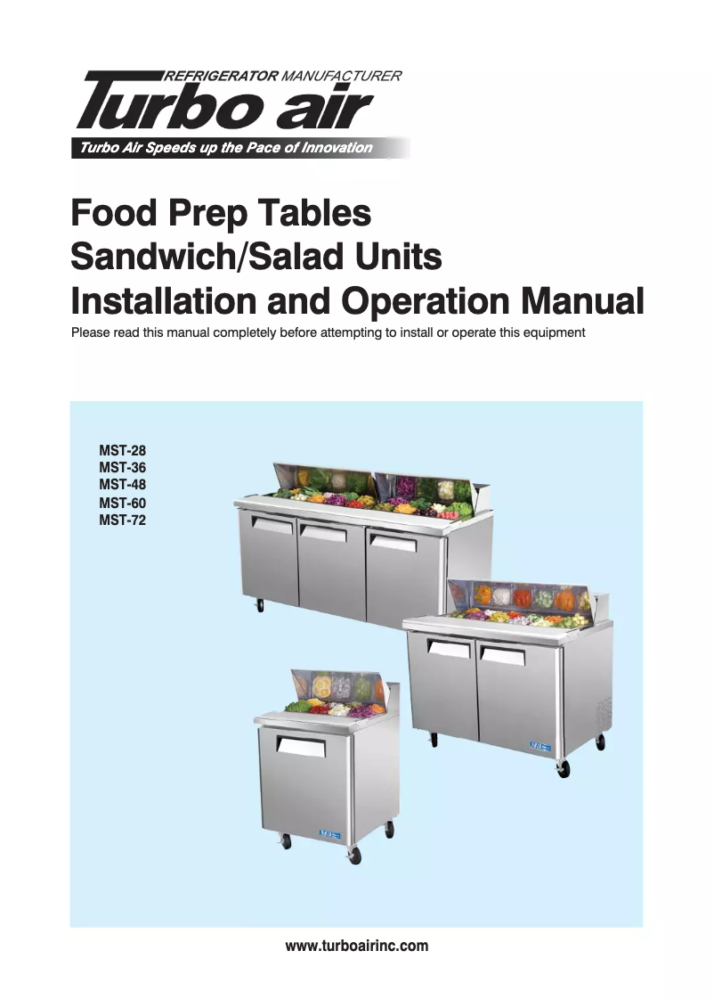 Página 1 del manual Manual de uso y mantenimiento Turbo air MST-36