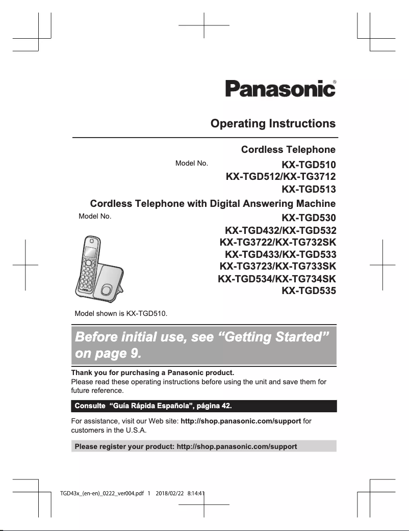 Page 1 de la notice Manuel utilisateur Panasonic KX-TGD433
