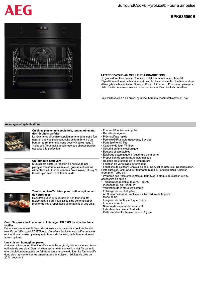 Page 1 de la notice Fiche technique AEG BPK535060B