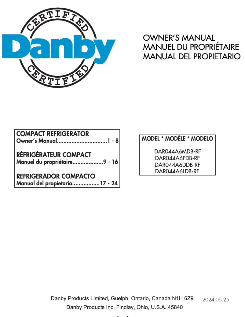 Page n°1 - Manuel utilisateur Danby DAR044A6MDB-RF