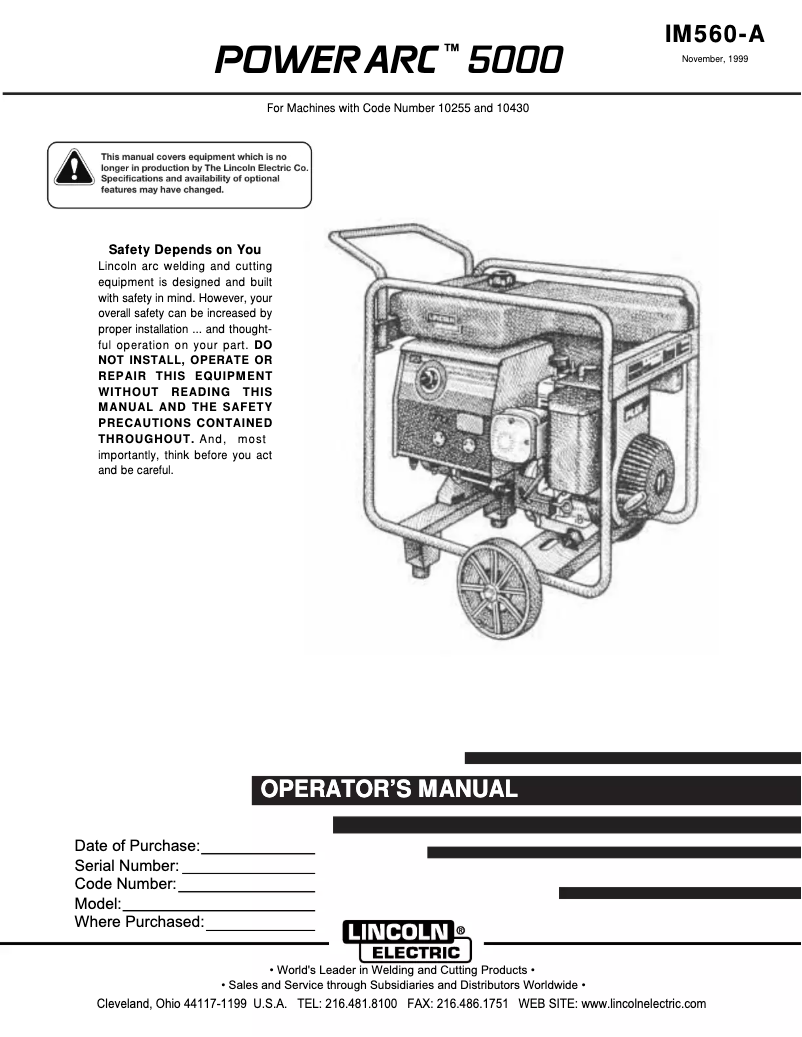 Página 1 del manual Manual de usuario Lincoln Electric Power Arc 5000