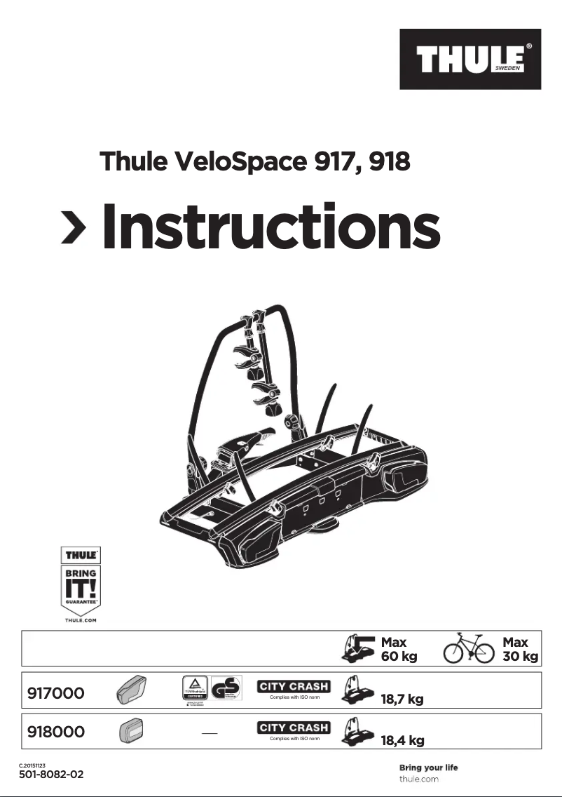 Page 1 de la notice Manuel utilisateur Thule VeloSpace 918