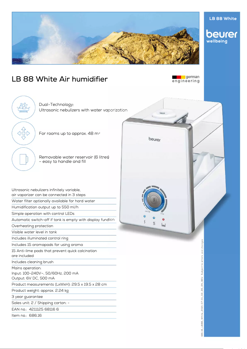 Page 1 de la notice Fiche technique Beurer LB 88