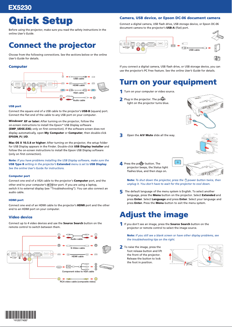 Page 1 de la notice Manuel utilisateur Epson EX5230