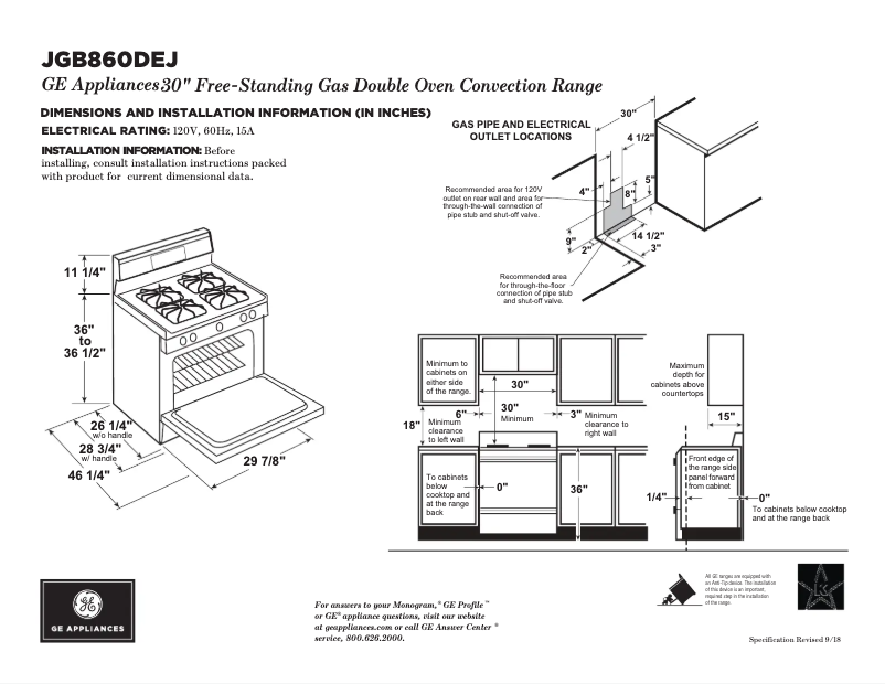 Page 1 de la notice Fiche technique GE JGB860DEJWW