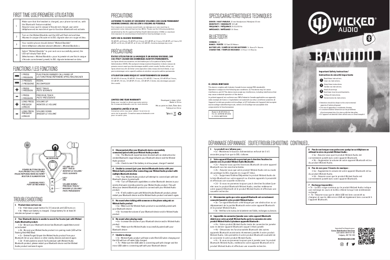 Page n°1 - Manuel utilisateur Wicked Audio Bandido