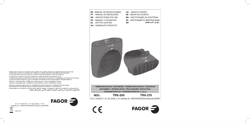 Page n°1 - Manuel utilisateur Fagor TRV-250