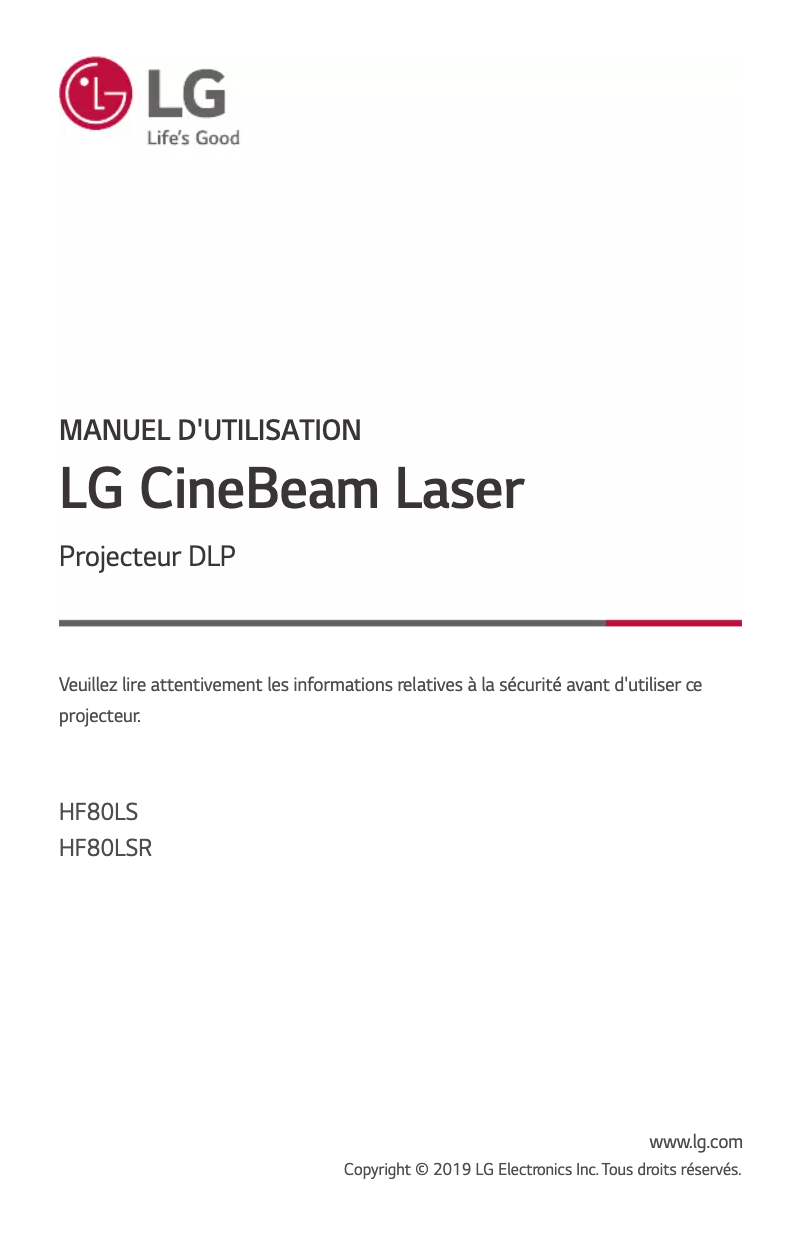 Page 1 de la notice Manuel utilisateur LG CineBeam Laser HF80LSR