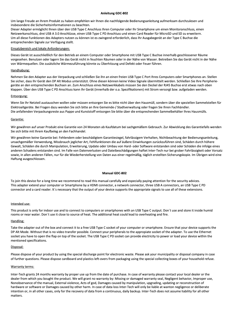 Page n°1 - Manuel utilisateur Inter-Tech GDC-802