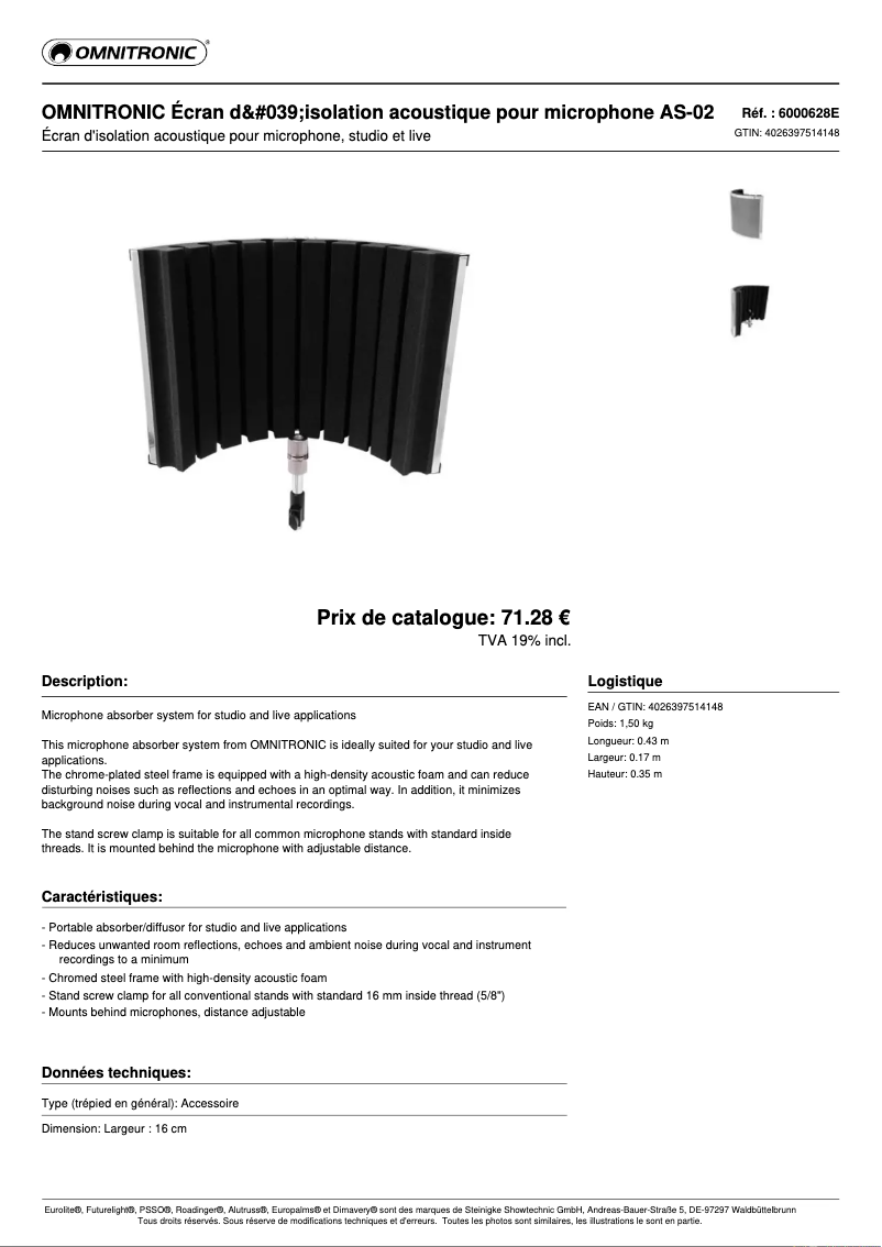 Page n°1 - Fiche technique Omnitronic AS-02