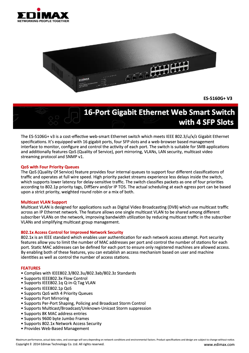 Page n°1 - Fiche technique Edimax ES-5160G+ V3