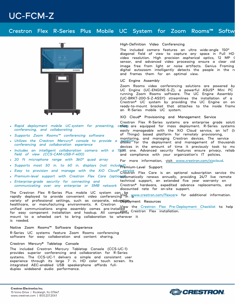 Página 1 del manual Ficha técnica Crestron UC-FCM-Z