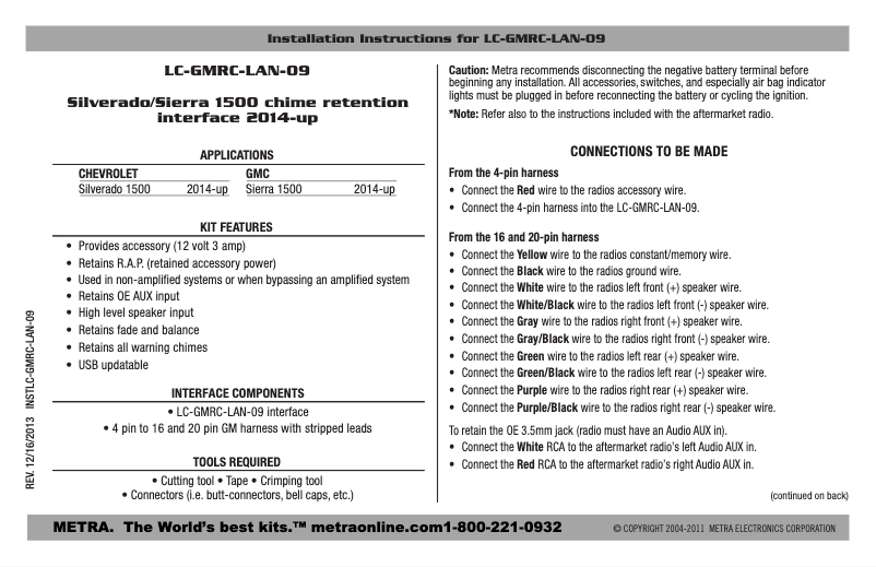 Page 1 de la notice Manuel utilisateur Axxess LC-GMRC-LAN-09