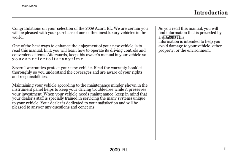 Image de la première page du manuel de l'appareil RL (2009)