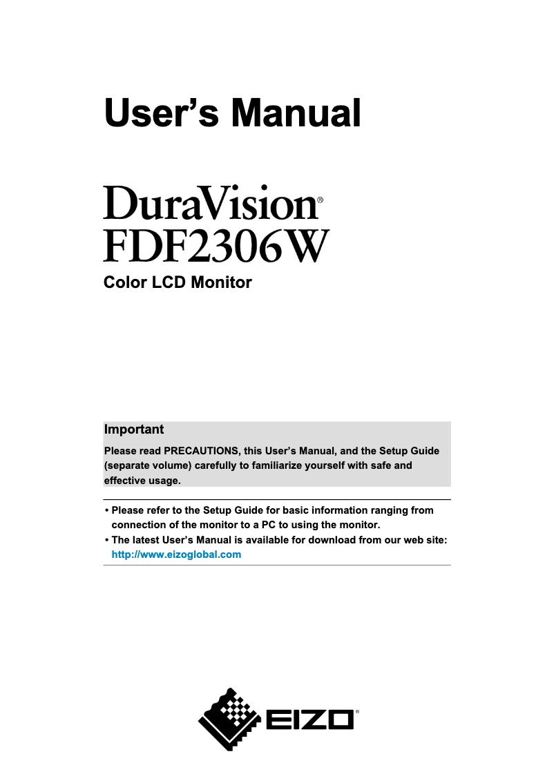 Page 1 de la notice Manuel utilisateur Eizo DuraVision FDF2306W