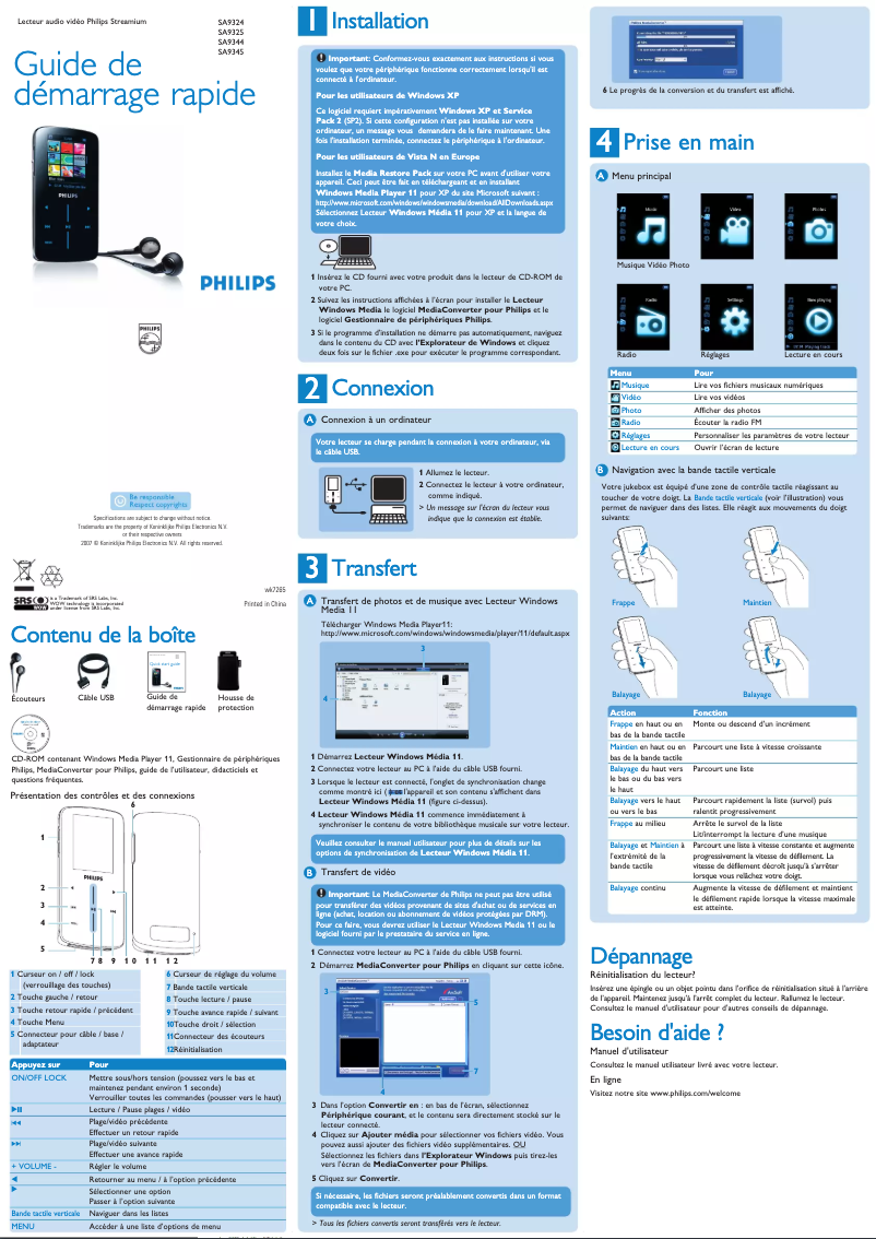 Page n°1 - Guide de démarrage rapide Philips Streamium SA9345