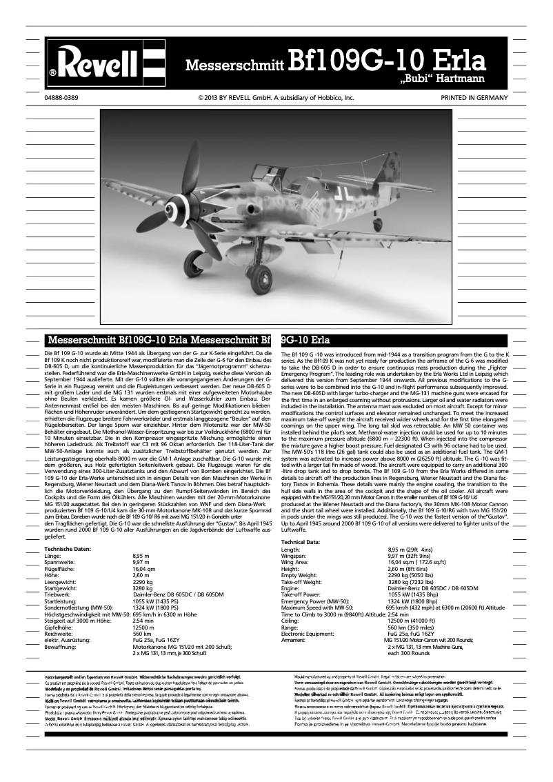 Página 1 del manual Manual de usuario Revell Messerschmitt Bf109 G-10 Erla Bubi Hartmann