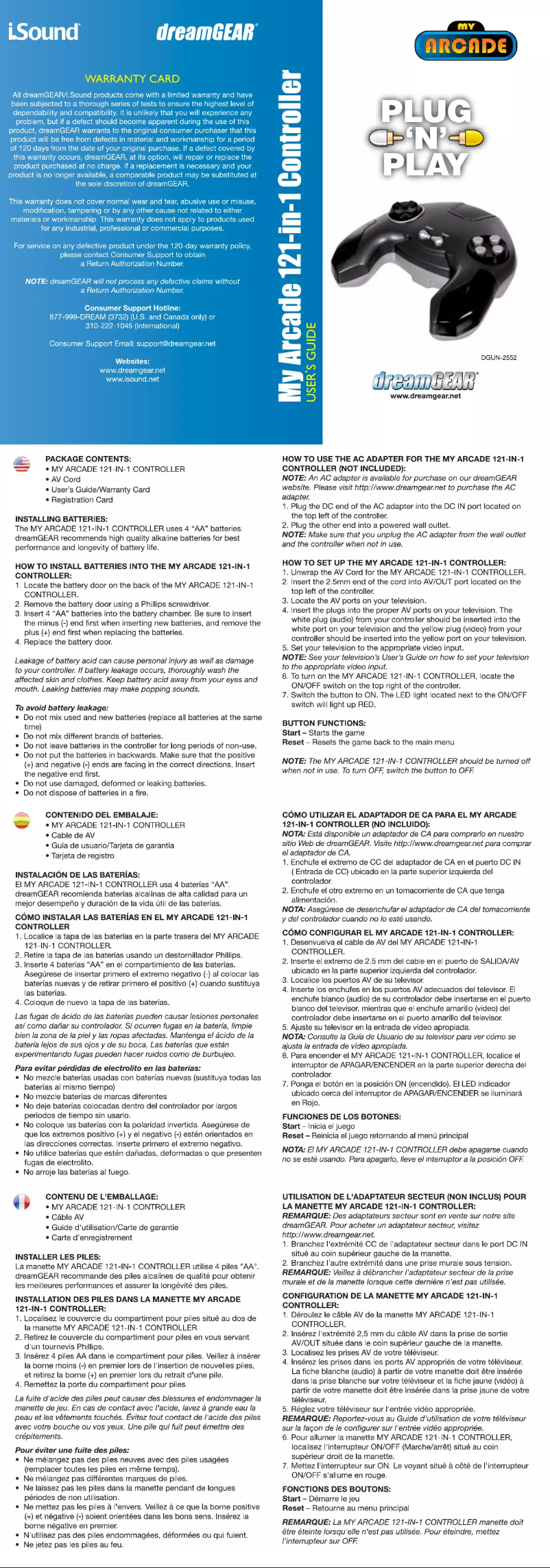 Page n°1 - Manuel utilisateur dreamGEAR DGUN-2552