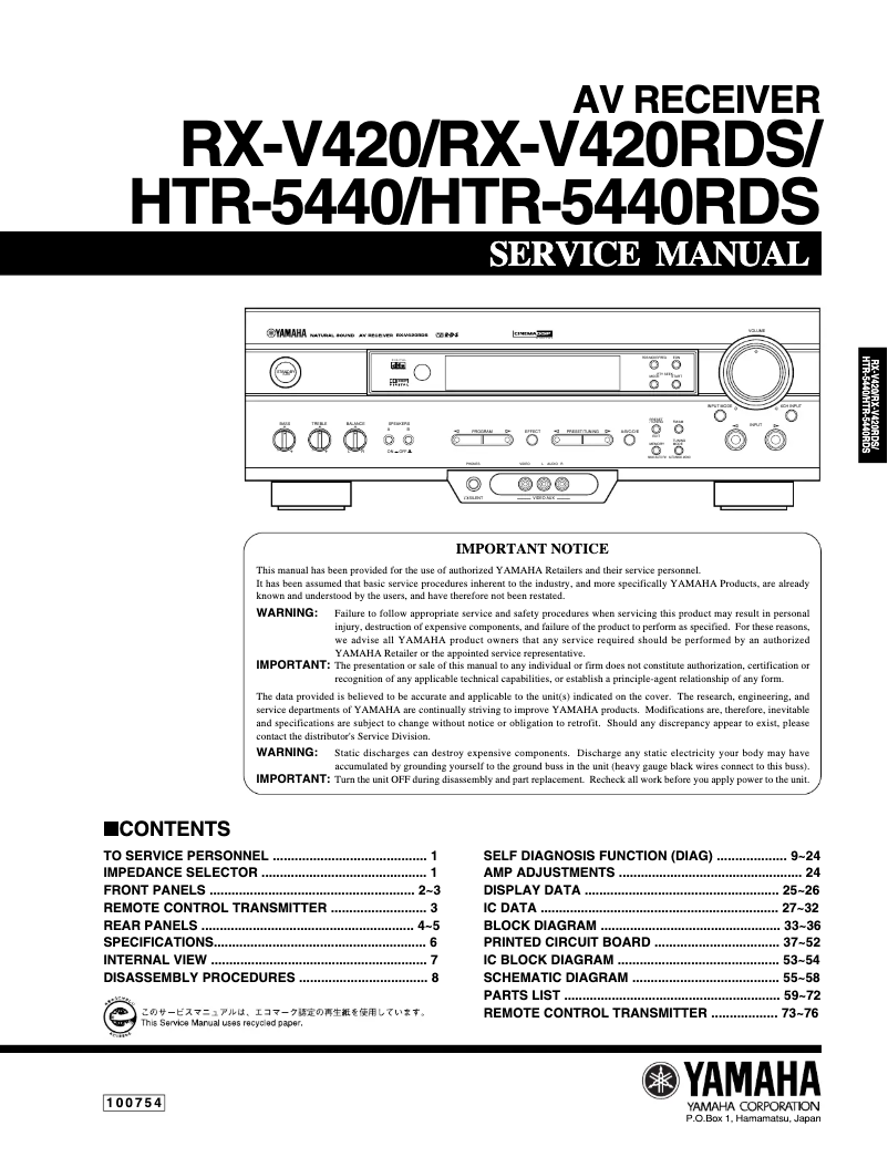 Page 1 de la notice Manuel utilisateur Yamaha HTR-5440