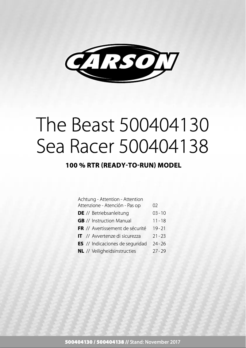 Page n°1 - Manuel utilisateur Carson The Beast