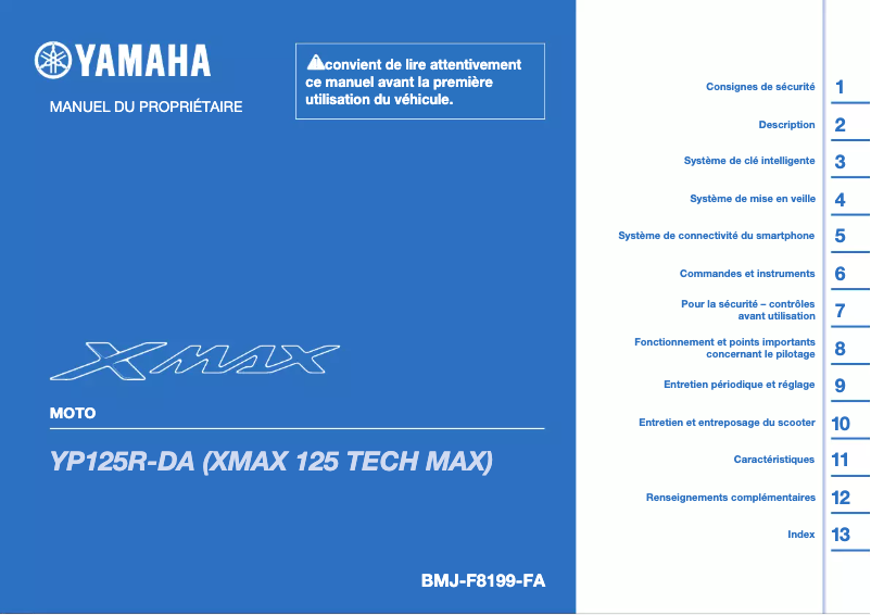 Page 1 de la notice Manuel utilisateur Yamaha XMAX125 (2024)