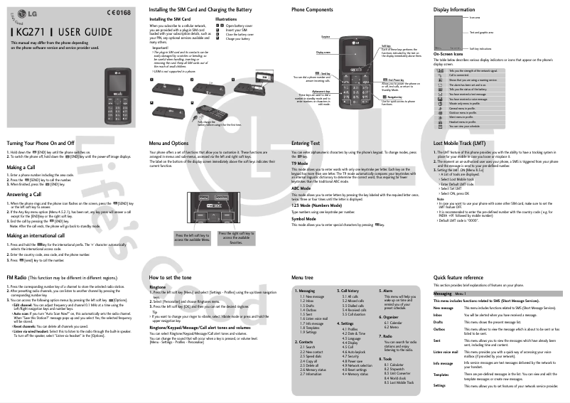 Page 1 de la notice Manuel utilisateur LG KG271