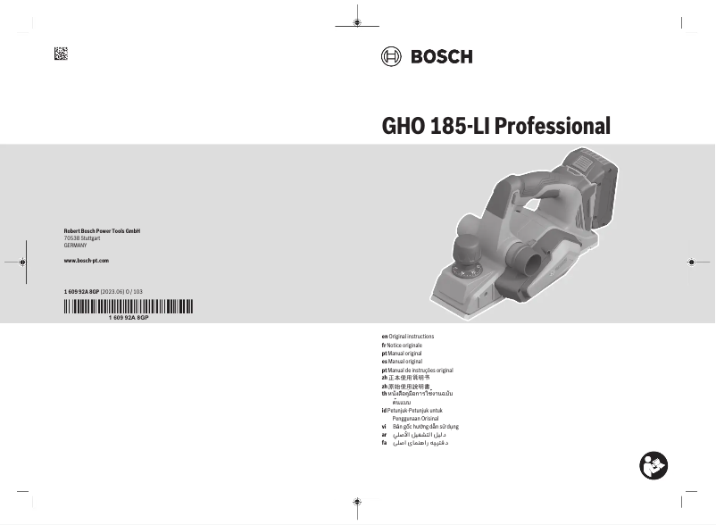 Page 1 de la notice Manuel utilisateur Bosch GHO 185-LI Professional