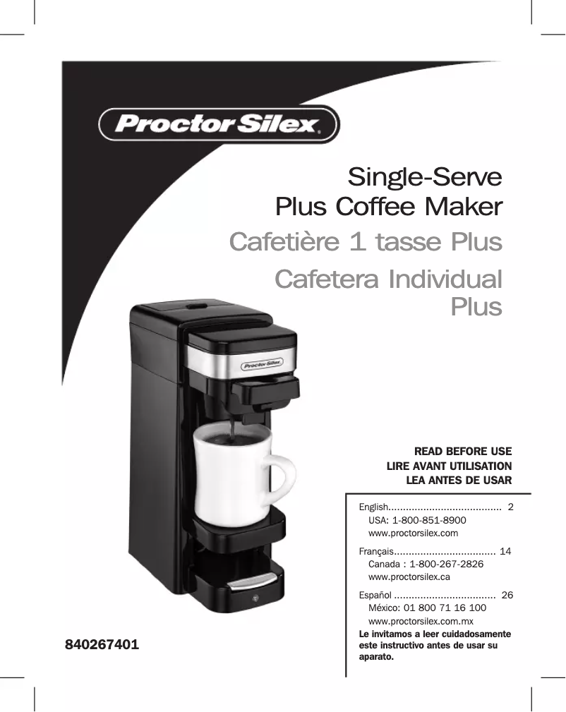 Page n°1 - Manuel utilisateur Proctor Silex Single Serve Plus 49969