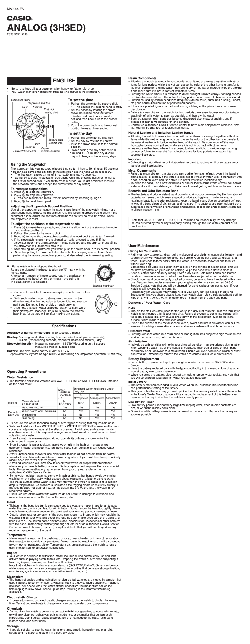 Page 1 de la notice Manuel utilisateur Casio AMW330-7AV