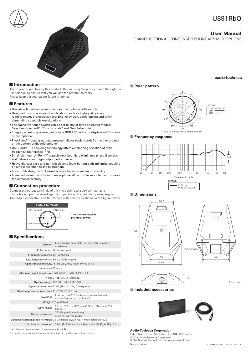 Page n°1 - Manuel utilisateur Audio-Technica U891RbO