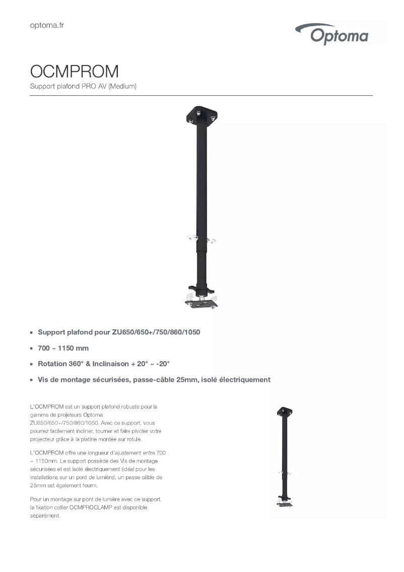 Page 1 de la notice Manuel utilisateur Optoma OCMPROM