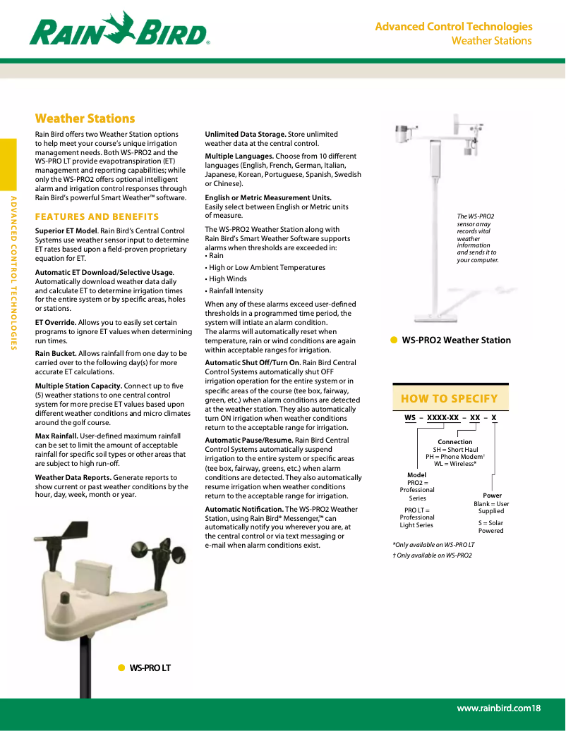 Page n°1 - Fiche technique Rain Bird WS-PRO2