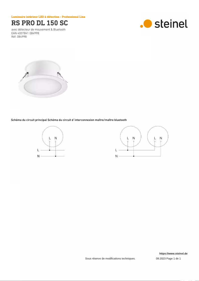 Page 1 de la notice Schéma de câblage Steinel RS PRO DL 150 SC