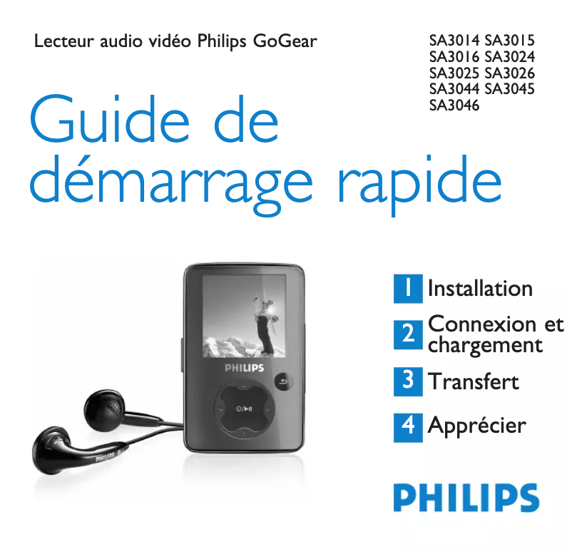 Page 1 de la notice Guide de démarrage rapide Philips GoGear SA3025