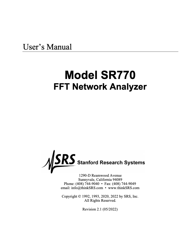 Page n°1 - Manuel utilisateur SRS SR770