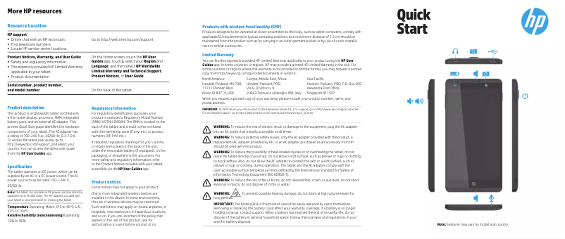 Page n°1 - Guide de démarrage rapide HP Slate 6 VoiceTab