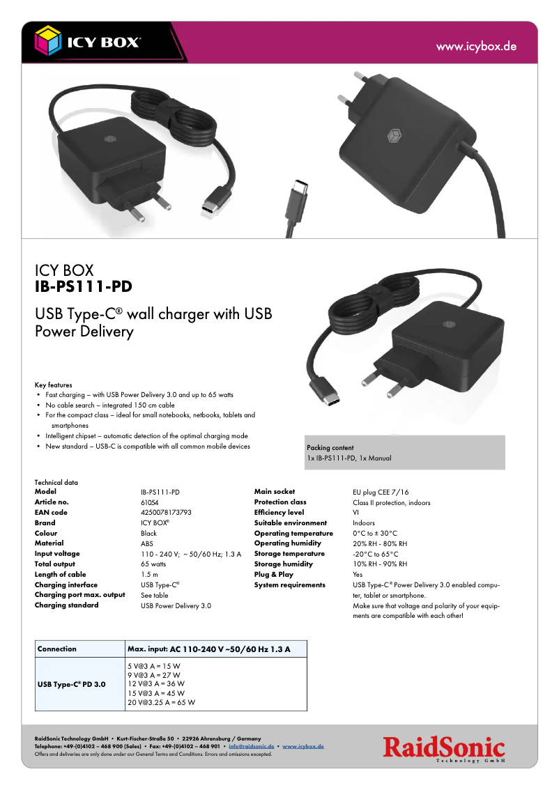 Page n°1 - Fiche technique Icy Box IB-PS111-PD