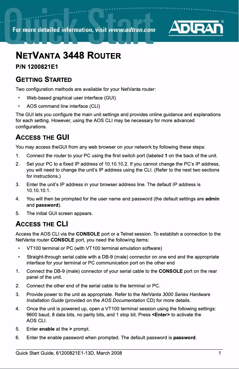 Page n°1 - Manuel utilisateur Adtran NetVanta 3448