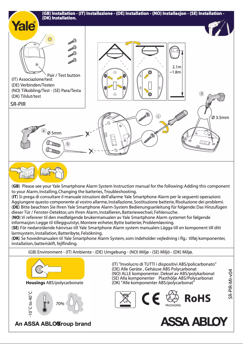 Page n°1 - Manuel utilisateur Yale SR-A100-0PIR