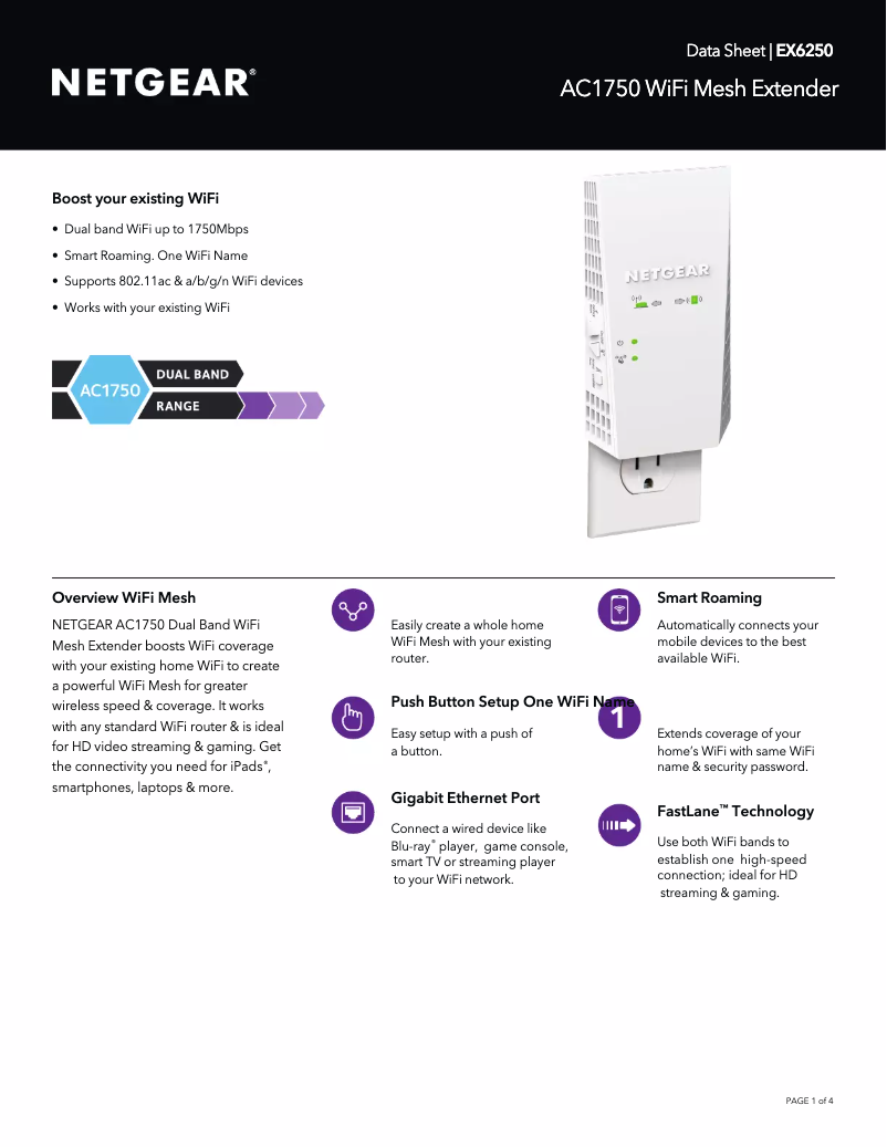 Page 1 de la notice Fiche technique Netgear EX6250