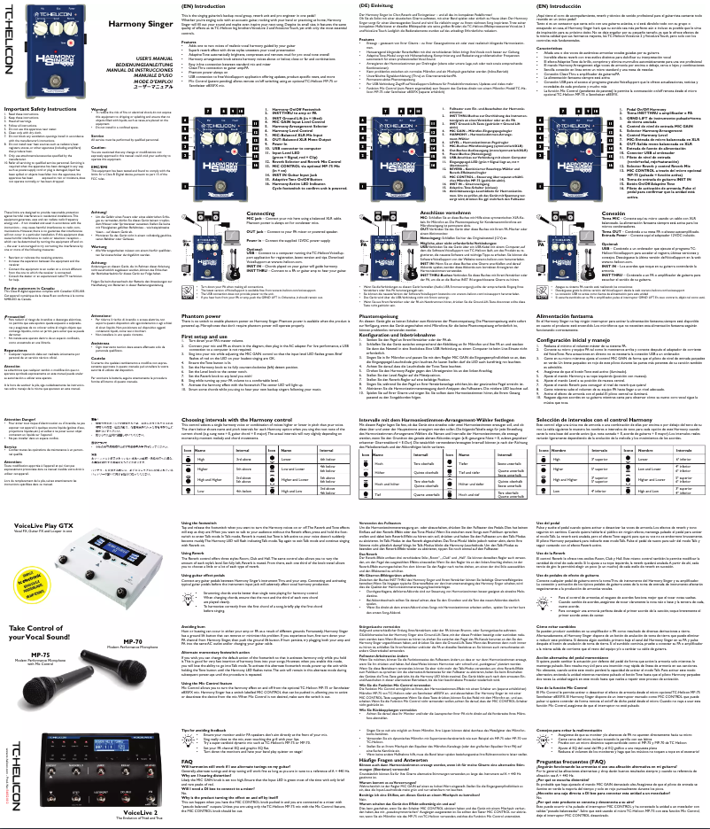 Page 1 de la notice Manuel utilisateur TC Helicon Harmony Singer