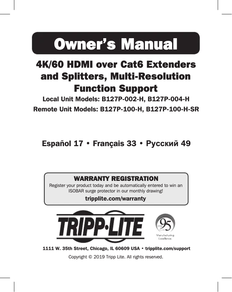 Page n°1 - Manuel utilisateur Tripp Lite B127P-002-H