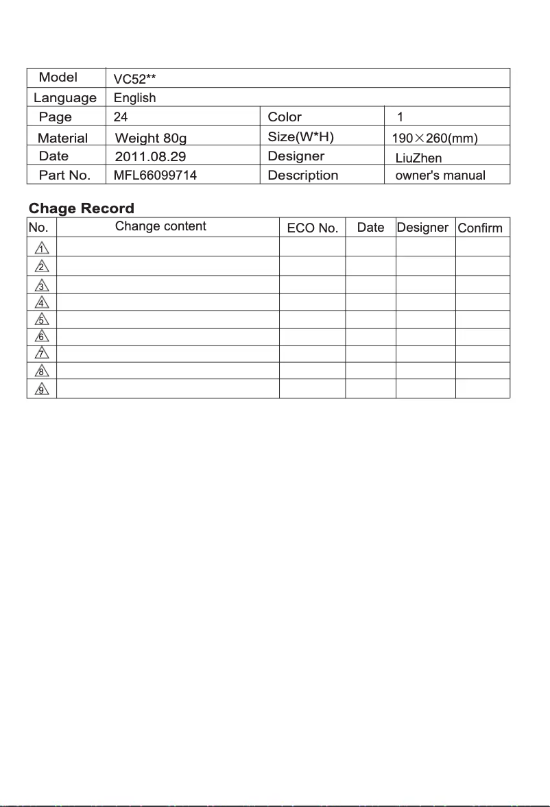 Page 1 de la notice Manuel utilisateur LG VC3018NHTY