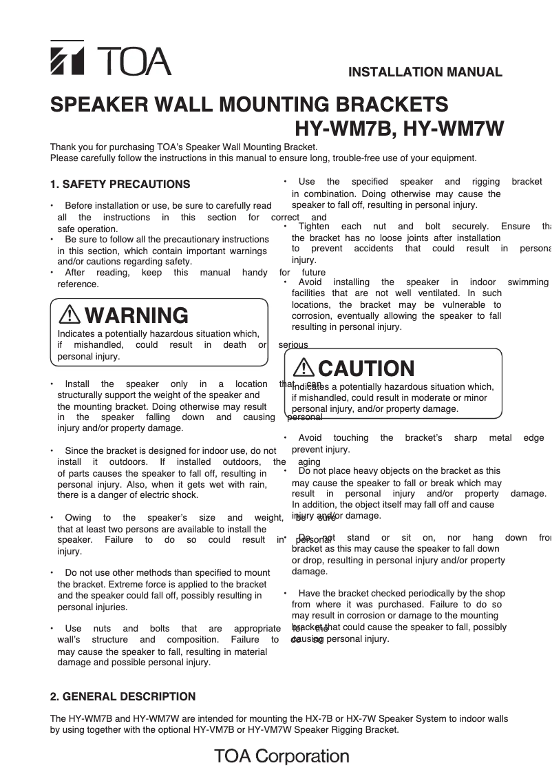 Page n°1 - Manuel utilisateur TOA HY-WM7