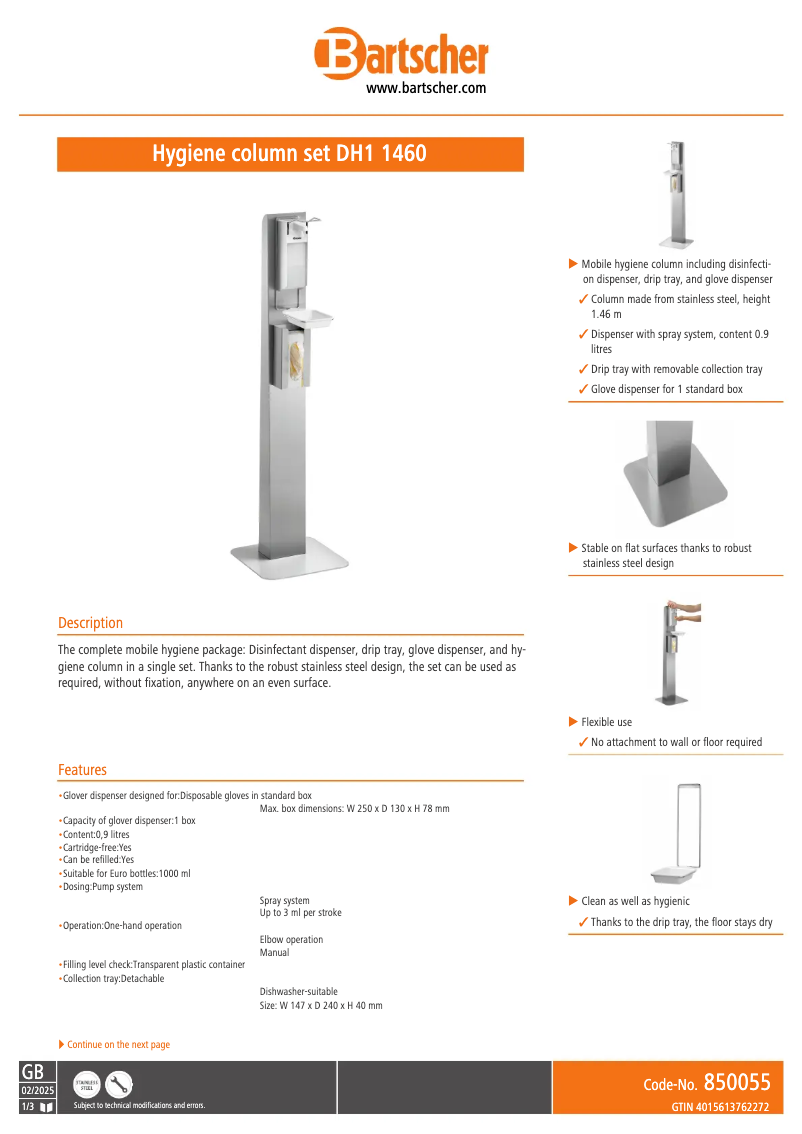 Page n°1 - Manuel utilisateur Bartscher DH1 1460